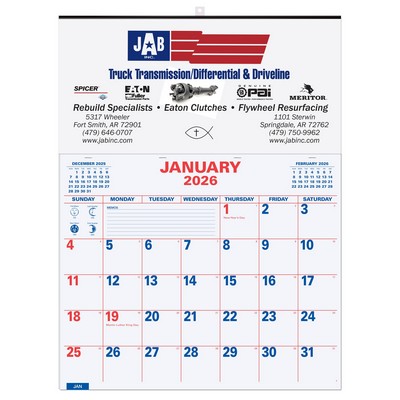 Red/Blue Large Memo Apron Calendar