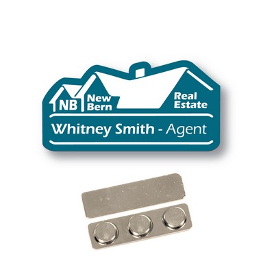 Name Badge -Custom Shape-Blue Teal Plastic-laser etch to white. No Minimum
