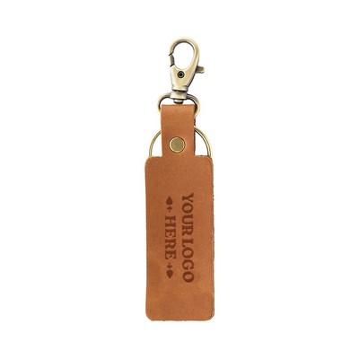 Full-Grain leather Rectangle Keychain w/Small Clasp and split ring
