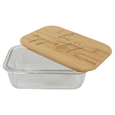 21 oz. Rectangle Glass Container with Bamboo Lid