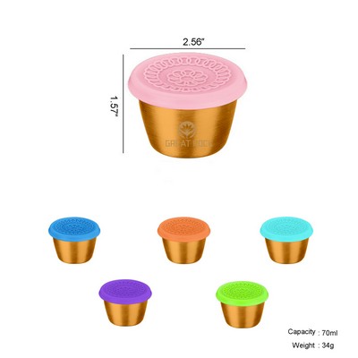 2.3 oz. 304 Stainless Steel With Multi-color Optional Silicone Lid Dipping Bowl Gold