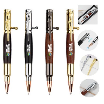 Bamboo Bullet Shaped Ballpoint Pen with Rifle Design Clip
