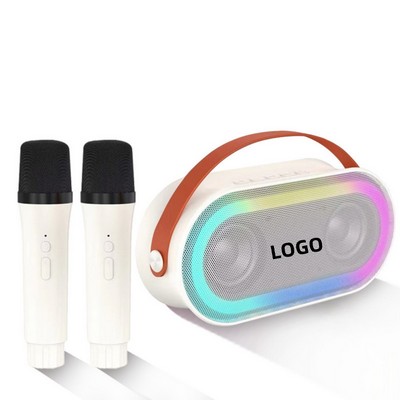 Mini Karaoke Machine with 2 Microphones Portable BT Speaker