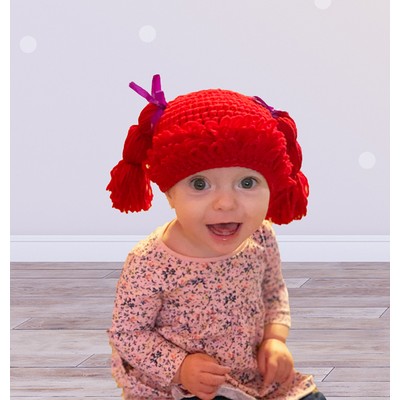 Custom Crocheted Red Pigtail Hat