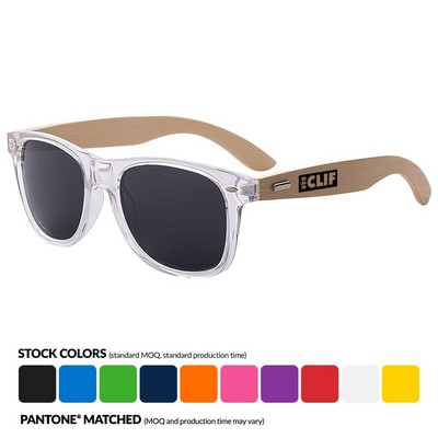 Clear Bamboo 2-Tone Retro Promotional Sunglasses