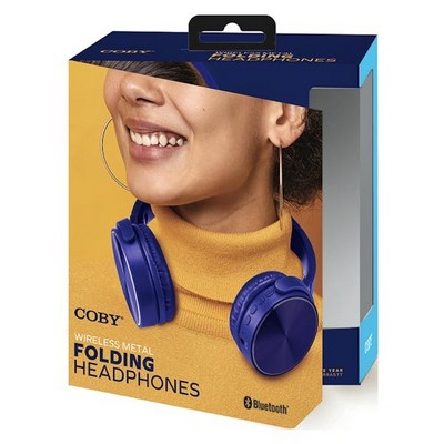 Folding Wireless Headphones - Metal, Blue (Case of 12)