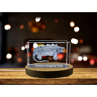 Common Snapping Turtle Engraved Crystal Paperweight - Realistic Replica of American Freshwater