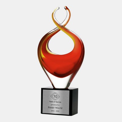 Art Glass Twisted Fire Award With Silver Plate