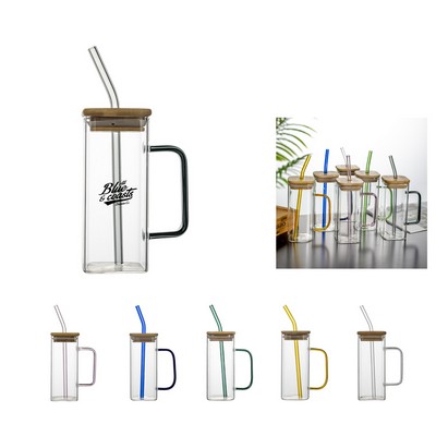 17oz Glass Mug with Reusable Straw