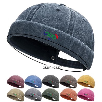 Solid Color Sailor brimless Skull Hat Casual Washed Cotton Rolled Cuff Harbour Hat