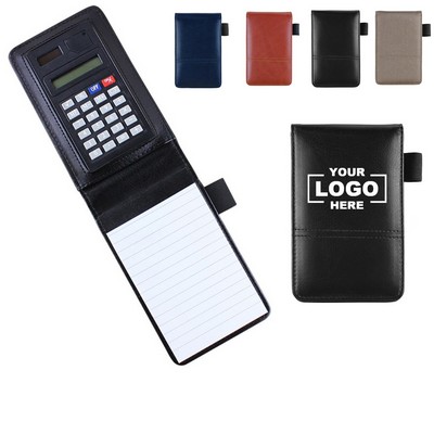 Leather Pocket Notebook Cover with Calculator and Memo Pad Holder