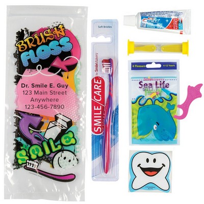 Custom Youth Grafitti Premium Zippered Bag Dental Kits with Flossers