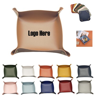 Leather Tray Desktop Storage Organizer