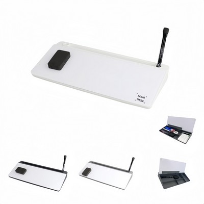 Desktop Glass Whiteboard w/ Storage Compartment Eraser & Marker