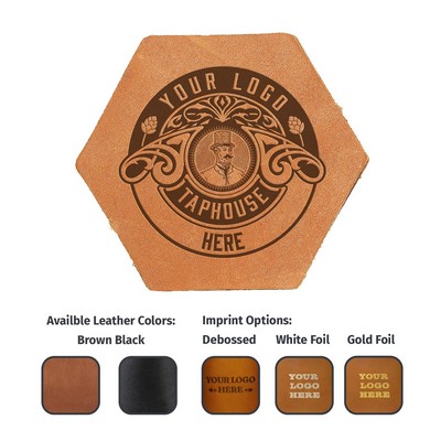 Full-Grain Leather Single Coaster - Hexagon 3.75"