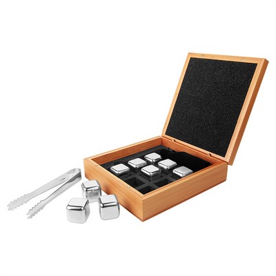 9-Piece Stainless Steel Whiskey Stone Set in Laserable Bamboo Box