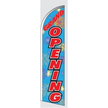 8' Poly-Knit Stock Feather Flag (Grand Opening w/Blue Background)