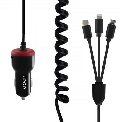 3-in-1 Car Charger w/Coiled Cable