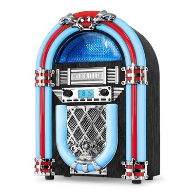 Victrola Nostalgic Wood Countertop Jukebox with Built-in Bluetooth, Silver