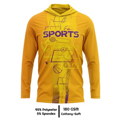 Unisex and Kids' Full Sublimation 180G Cotton-Feel Long Sleeve Hooded T-Shirt