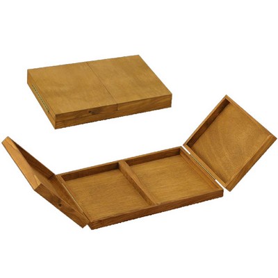 CWB49 - double hinged box, hardwood, fruitwood stain/clr lacquer, split cover