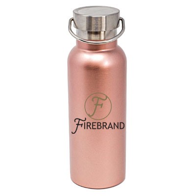 17 Oz. Caribe Matte Rose Gold Vacuum Insulated Steel Double Wall Bottle with Brushed Lid and Handle