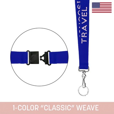 1" Woven Lanyard w/ Back Breakaway, Swivel Snap & Split Ring - "Classic" Weave