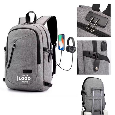 Custom Anti - theft Men's Business Travel Laptop Backpack: Work Daypack with USB Charging Port