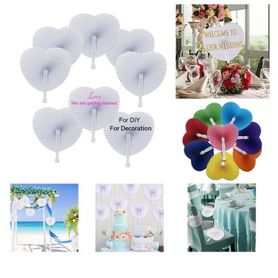 Blank Heart Shaped Folding Paper Fans for Wedding Decoration