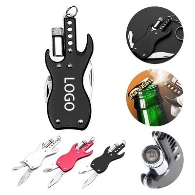 Multifunctional Guitar Shape Key Opener Folding Knife With LED