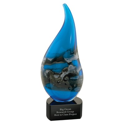 11.5" Blue w/Gray and White Accent Curved Raindrop Art Glass