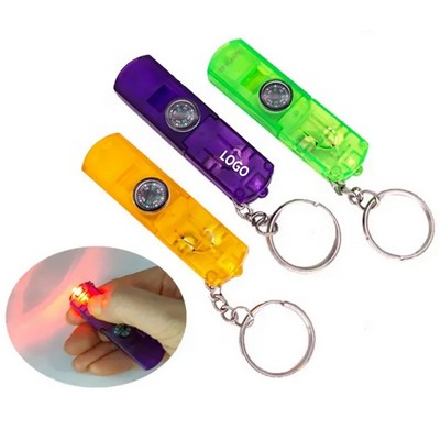 Led Light Whistle With Compass Keychain