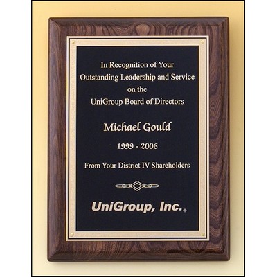 Walnut Stained Piano-finish Plaque with Black Plate, 9 x 12"