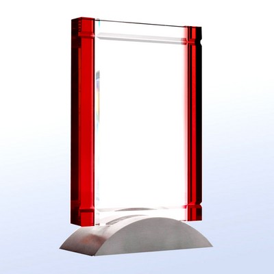 Red Deco Optical Crystal Award w/Aluminum Base
