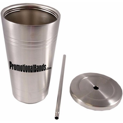 16 Oz. Stainless Steel Tumbler w/Metal Straw
