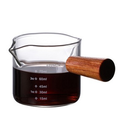 Transparent Espresso Glass Pitcher with Wooden Handle