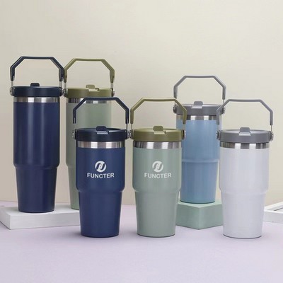 20 Oz /600ml Coffee Mug Camping Mug 304 Stainless Steel Travel Tumbler Cup W/Flip Straw and Handle