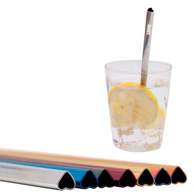 Heart 8.46 Inch Straight Metal Straw With Brush