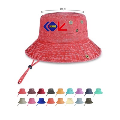 Classic Cotton Wide Brim Bucket Hat with Adjustable String Trendy Unisex Sun Hat