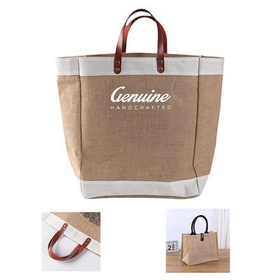 Jute Shopping Bag with Leather Handle