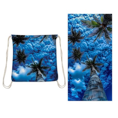 2 in 1 Sublimated Microfiber Beach Towel/Drawstring Backpack 32" x 63"