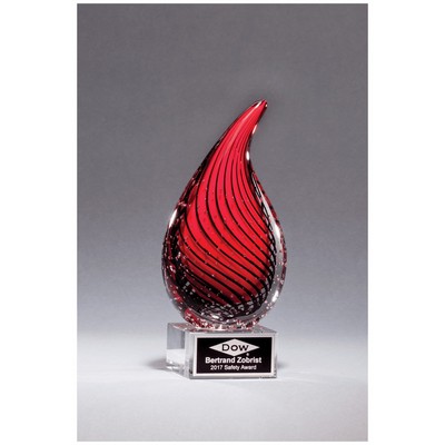 7.5" Red Teardrop Art Glass on Clear Glass Base