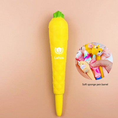 Pineapple Stress Reliever Pen 2 In 1 Squeeze Toy Pen PU Foam Gel Ink Pen