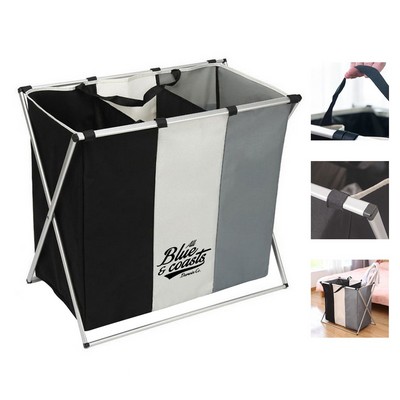 Large 3-Section Freestanding Laundry Sorter Hamper with Waterproof Bags