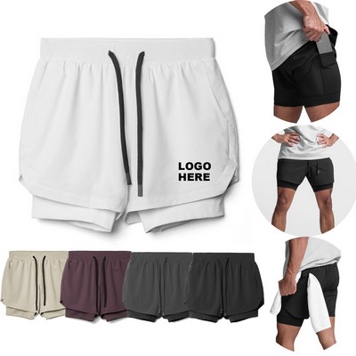 Muscle Men's Workout Shorts 2 in 1 Quick-Dry Running Shorts with Compression Liner