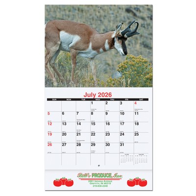 American Wildlife Monthly Wall Calendar w/Staples (10 5/8"x18¼")