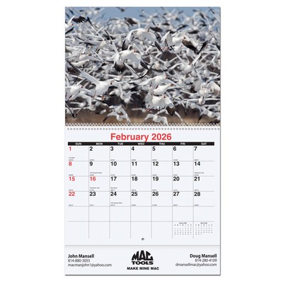 Wildlife Monthly Wall Calendar w/Coil Bound (10 5/8"x18¼")