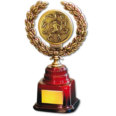 Stock 7" Trophy with 2" Track & Field Male Coin and Engraving Plate
