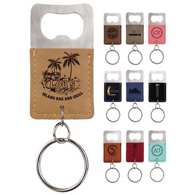 Branded Rectangle Laserable Leatherette Bottle Opener Keychain