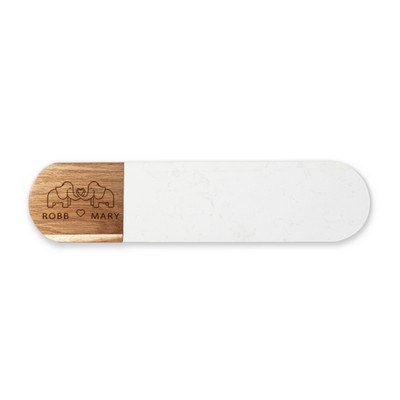 4.5" x 15" Oval Marble & Acacia Wood Board
